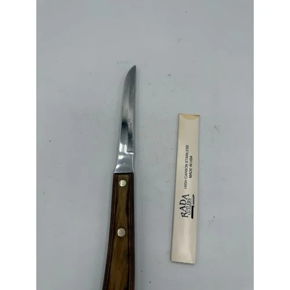 Vintage High Carbon Stainless Paring Knife w/ Wooden Handle USA Made Rada Sleeve